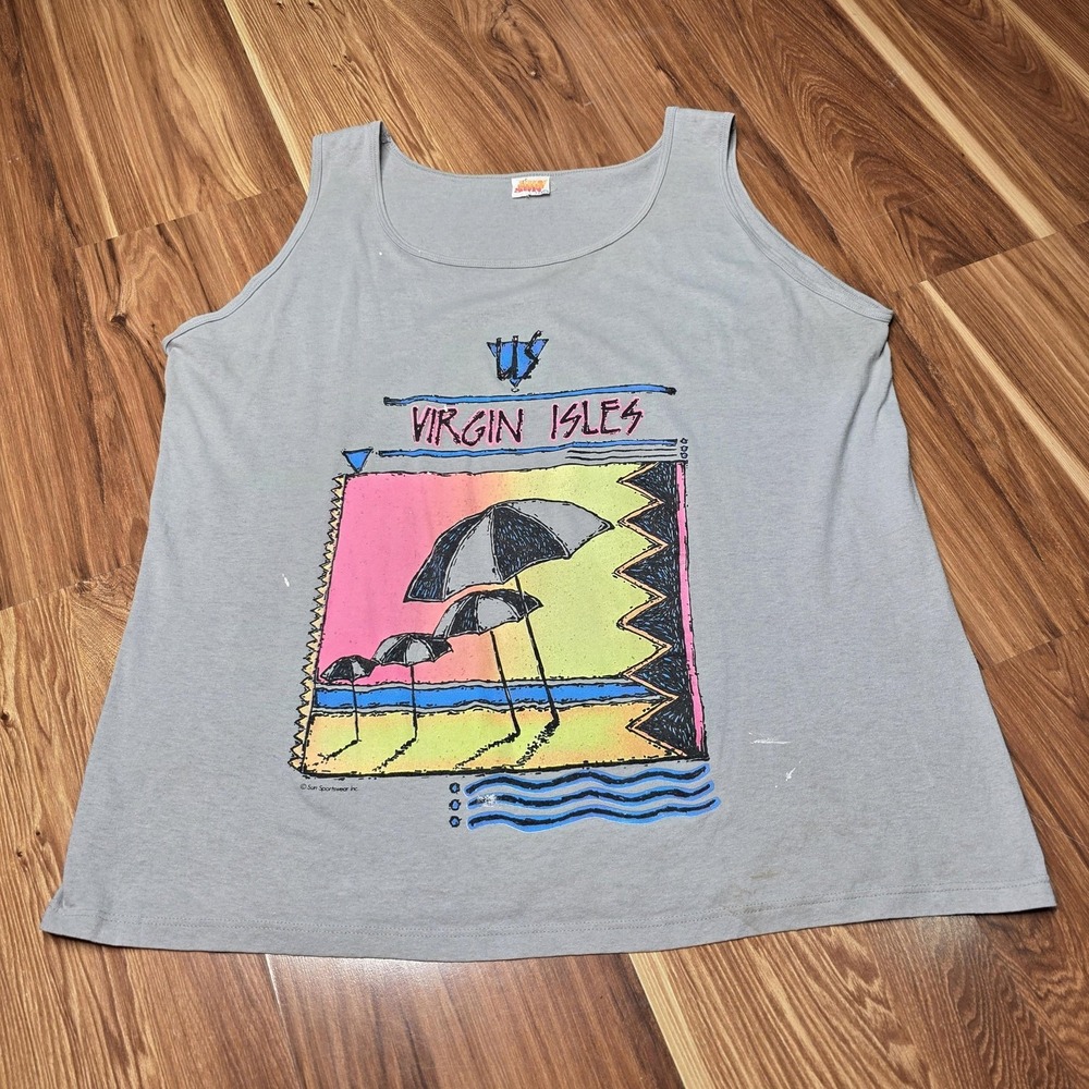Vintage US Virgin Islands Shirt Mens Large Tank‎ Top Sun Sportswear Graphic 80s